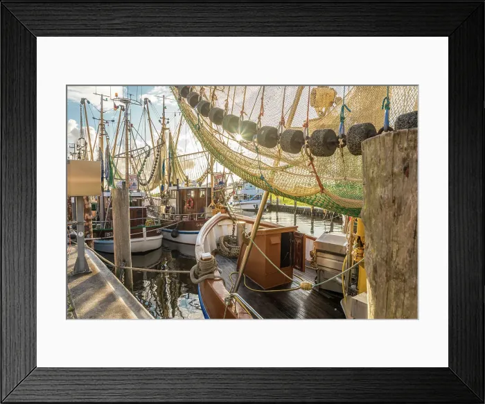 Framed Print : Shrimp boats in the harbor of Greetsiel at sunrise, East Frisia, Lower Saxony, Germany Framed Print : Shrimp boats in the harbor of Greetsiel at sunrise, East Frisia, Lower Saxony, Germany