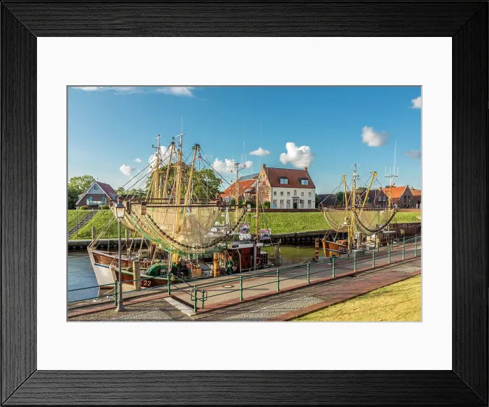 Framed Print : Shrimp boats in the harbor of Greetsiel at sunrise, East Frisia, Lower Saxony, Germany Framed Print : Shrimp boats in the harbor of Greetsiel at sunrise, East Frisia, Lower Saxony, Germany