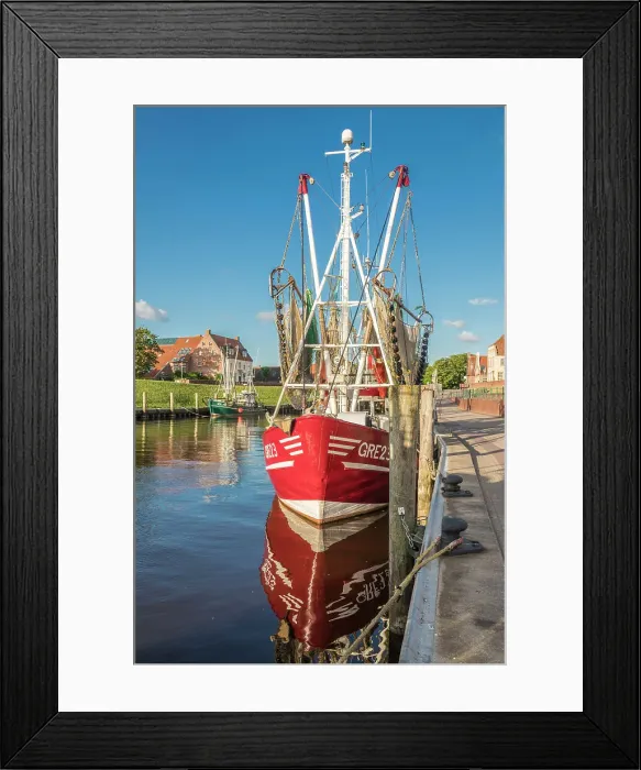Framed Print : Shrimp boats in the harbor of Greetsiel at sunrise, East Frisia, Lower Saxony, Germany Framed Print : Shrimp boats in the harbor of Greetsiel at sunrise, East Frisia, Lower Saxony, Germany