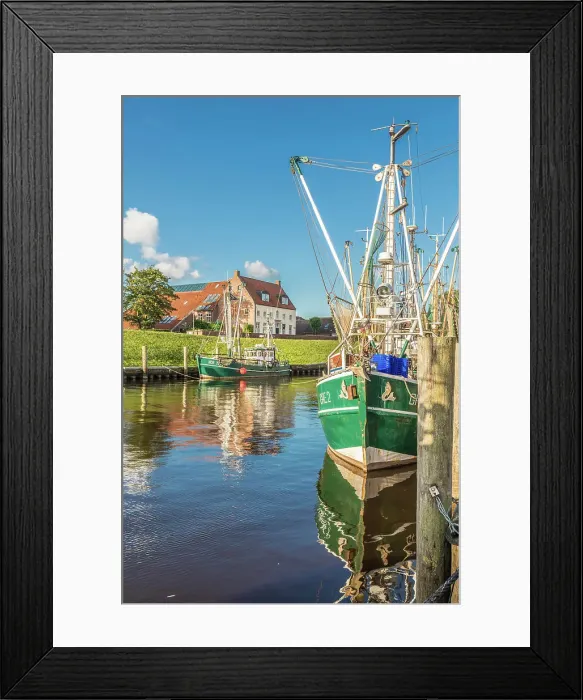Framed Print : Shrimp boats in the harbor of Greetsiel at sunrise, East Frisia, Lower Saxony, Germany Framed Print : Shrimp boats in the harbor of Greetsiel at sunrise, East Frisia, Lower Saxony, Germany