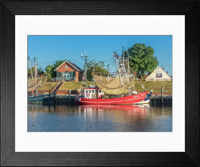 Framed Print : Shrimp boats in the harbor of Greetsiel at sunrise, East Frisia, Lower Saxony, Germany Framed Print : Shrimp boats in the harbor of Greetsiel at sunrise, East Frisia, Lower Saxony, Germany
