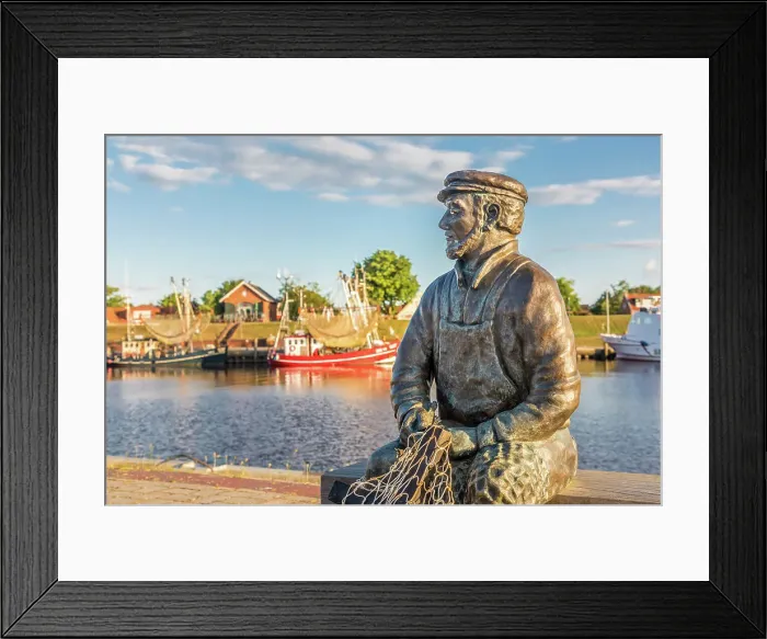 Framed Print : Bronze statue Fisherman (artist Hans-Christian Petersen) harbor of Greetsiel, East Frisia, Lower Saxony, Germany Framed Print : Bronze statue Fisherman (artist Hans-Christian Petersen) harbor of Greetsiel, East Frisia, Lower Saxony, Germany
