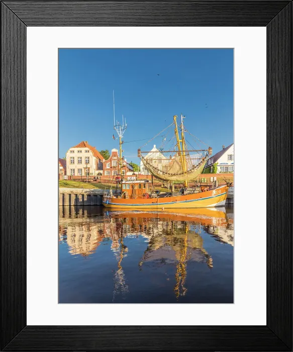 Framed Print : Shrimp boats in the harbor of Greetsiel at sunrise, East Frisia, Lower Saxony, Germany Framed Print : Shrimp boats in the harbor of Greetsiel at sunrise, East Frisia, Lower Saxony, Germany