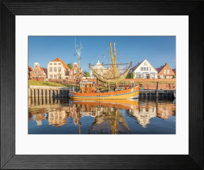 Framed Print : Shrimp boats in the harbor of Greetsiel at sunrise, East Frisia, Lower Saxony, Germany Framed Print : Shrimp boats in the harbor of Greetsiel at sunrise, East Frisia, Lower Saxony, Germany