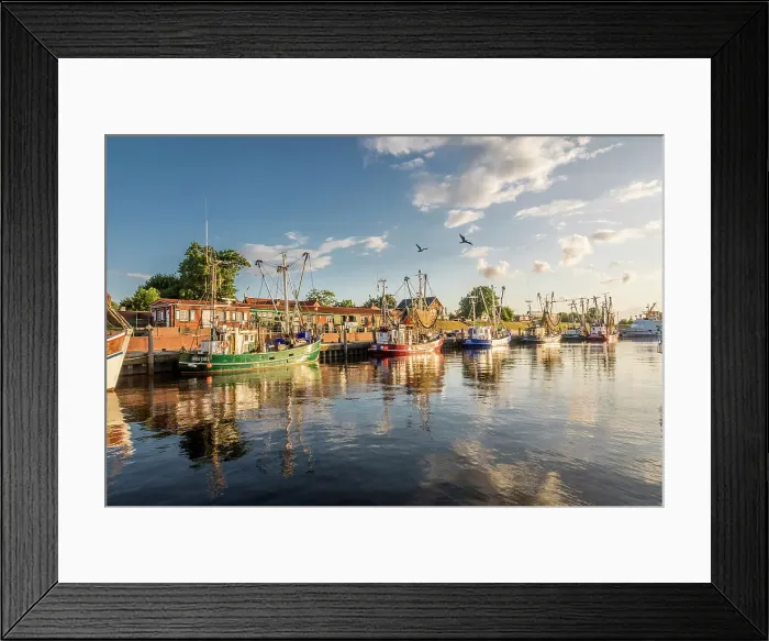 Framed Print : Shrimp boats in the harbor of Greetsiel at sunrise, East Frisia, Lower Saxony, Germany Framed Print : Shrimp boats in the harbor of Greetsiel at sunrise, East Frisia, Lower Saxony, Germany