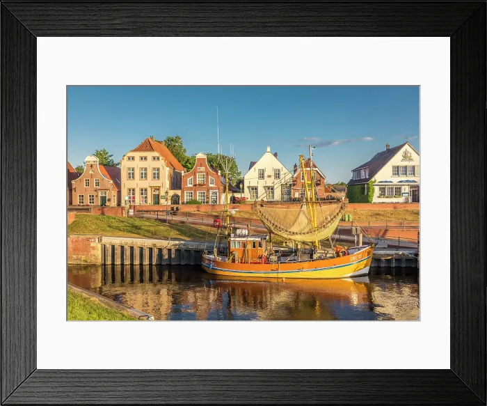 Framed Print : Shrimp boats in the harbor of Greetsiel at sunrise, East Frisia, Lower Saxony, Germany Framed Print : Shrimp boats in the harbor of Greetsiel at sunrise, East Frisia, Lower Saxony, Germany