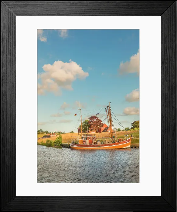 Framed Print : Shrimp boats in the harbor of Greetsiel at sunset, East Frisia, Lower Saxony, Germany Framed Print : Shrimp boats in the harbor of Greetsiel at sunset, East Frisia, Lower Saxony, Germany