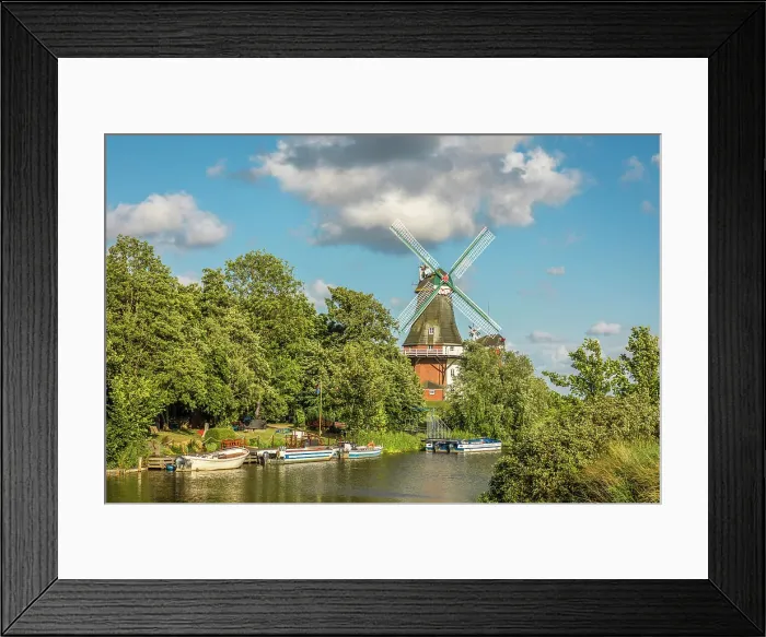 Framed Print : Canal and Green Mill near Greetsiel, East Frisia, Lower Saxony, Germany Framed Print : Canal and Green Mill near Greetsiel, East Frisia, Lower Saxony, Germany