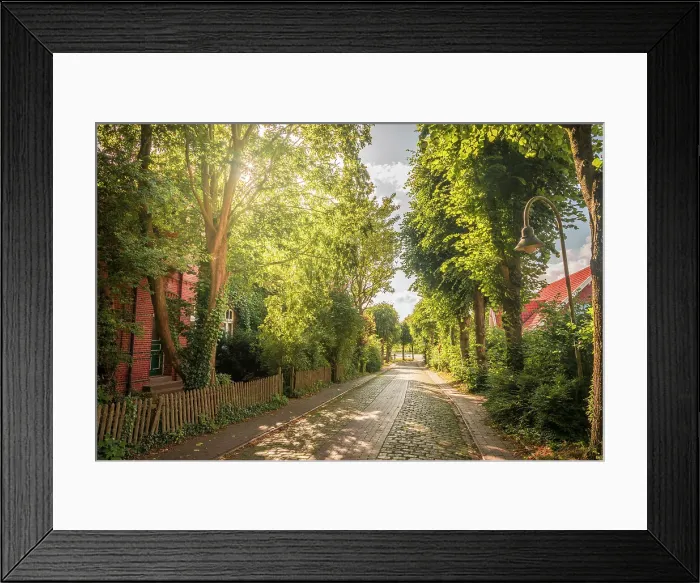 Framed Print : Idyllic alley in the village of Pilsum, Krummhoern, East Frisia, Lower Saxony, Germany Framed Print : Idyllic alley in the village of Pilsum, Krummhoern, East Frisia, Lower Saxony, Germany