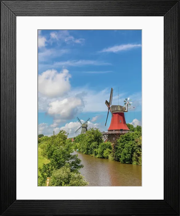 Framed Print : Twin windmills near Greetsiel, East Frisia, Lower Saxony, Germany Framed Print : Twin windmills near Greetsiel, East Frisia, Lower Saxony, Germany