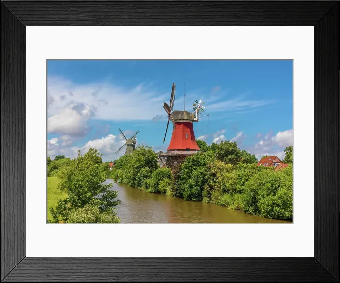 Framed Print : Twin windmills near Greetsiel, East Frisia, Lower Saxony, Germany Framed Print : Twin windmills near Greetsiel, East Frisia, Lower Saxony, Germany