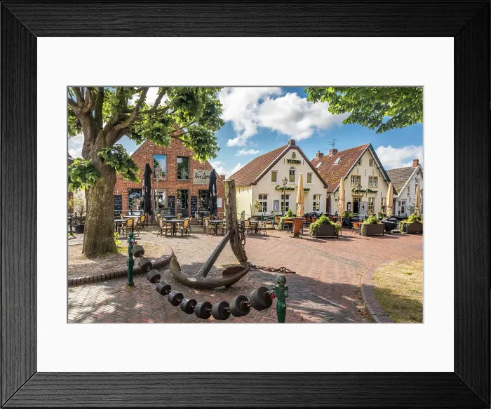 Framed Print : Restaurants at the harbor in Greetsiel, East Frisia, Lower Saxony, Germany Framed Print : Restaurants at the harbor in Greetsiel, East Frisia, Lower Saxony, Germany