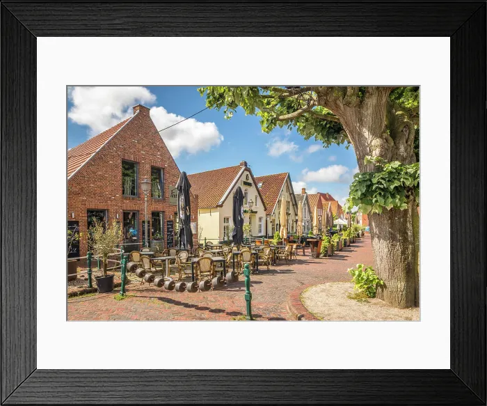 Framed Print : Restaurants at the harbor in Greetsiel, East Frisia, Lower Saxony, Germany Framed Print : Restaurants at the harbor in Greetsiel, East Frisia, Lower Saxony, Germany