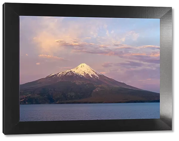 Osorno Volcano and Llanquihue Lake at sunset, Frutillar, Llanquihue Province, Los Lagos Region, Chile