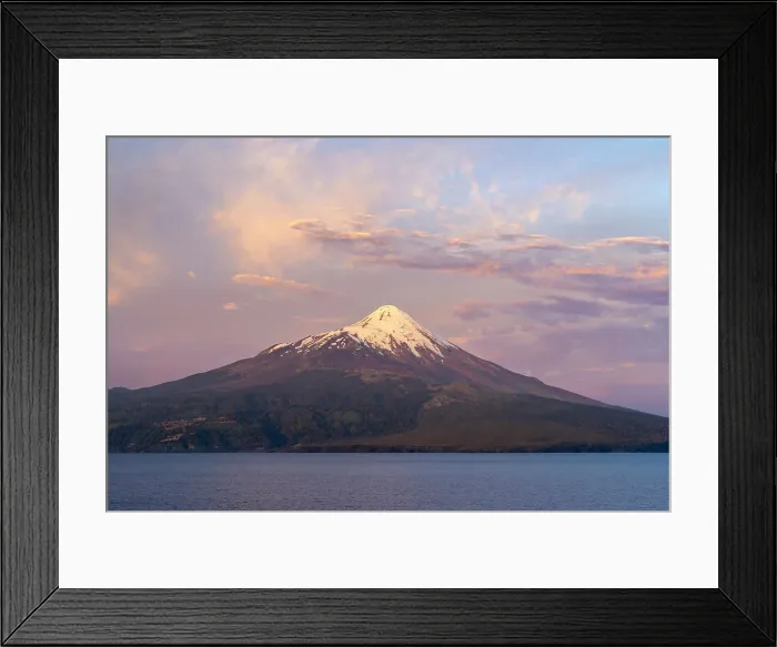 Framed Print : Osorno Volcano and Llanquihue Lake at sunset, Frutillar, Llanquihue Province, Los Lagos Region, Chile