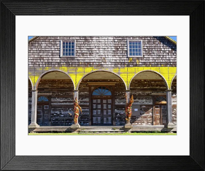 Framed Print : Detail of facade of Church of Quinchao, Quinchao Island, UNESCO, Chiloe Province, Los Lagos Region, Chile Framed Print : Detail of facade of Church of Quinchao, Quinchao Island, UNESCO, Chiloe Province, Los Lagos Region, Chile