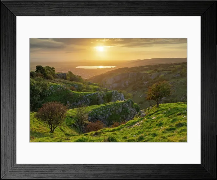 Framed Print : Sunset over the Mendip Hills at Cheddar Gorge, Somerset, England. Autumn (September) 2023