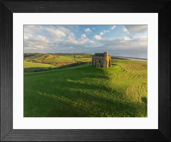 Framed Print : St Catherine's Chapel near Abbotsbury ona sunny winter evening, Dorset, England. Winter (January) 2024