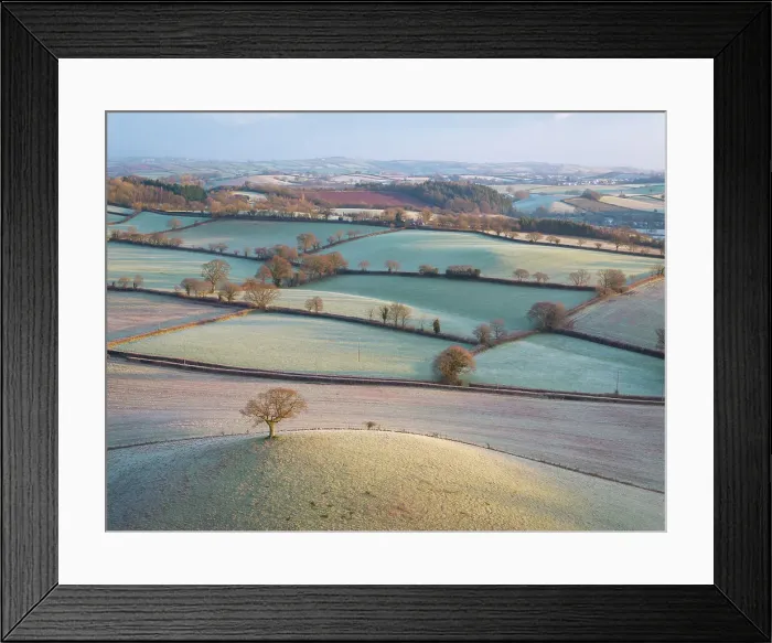 Framed Print : Frost covered countryside in rural Devon, England. Winter (January) 2024 Framed Print : Frost covered countryside in rural Devon, England. Winter (January) 2024