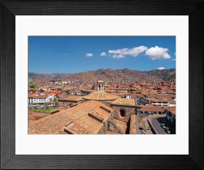 Framed Print : Bell tower of Coricancha with and Cusco skyline, UNESCO, Cusco, Cusco Province, Cusco Region, Peru