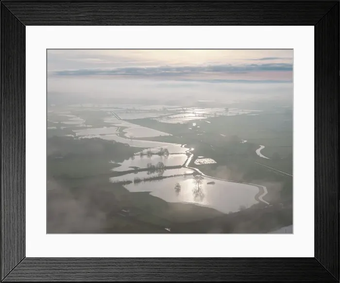 Framed Print : Flooded fields on the Somerset Levels on a misty morning, Glastonbury, Somerset, England. Winter (December) 2023 Framed Print : Flooded fields on the Somerset Levels on a misty morning, Glastonbury, Somerset, England. Winter (December) 2023