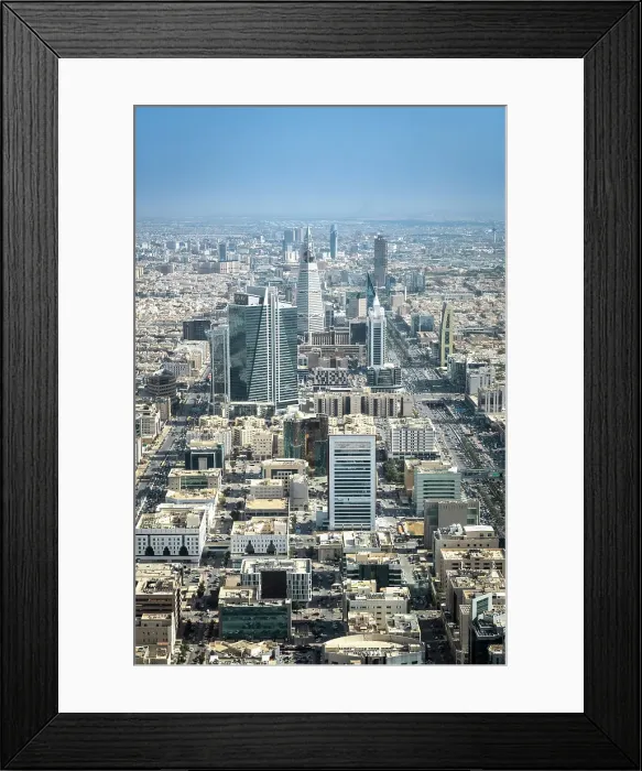 Framed Print : View over city centre and l Faisaliah Tower, Riyadh, Saudi Arabia