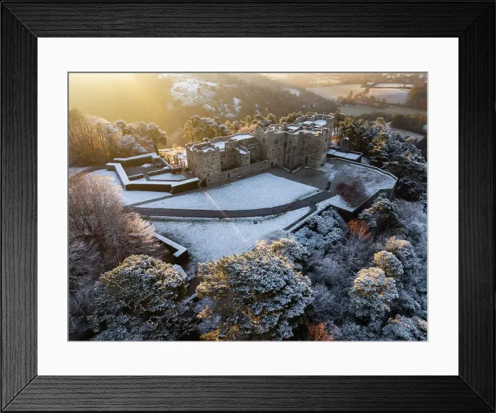 Framed Print : Sunrise over snow covered Castle Drogo on a chill winter morning, Dartmoor National Park, Devon, England. Winter (December) 2023 Framed Print : Sunrise over snow covered Castle Drogo on a chill winter morning, Dartmoor National Park, Devon, England. Winter (December) 2023