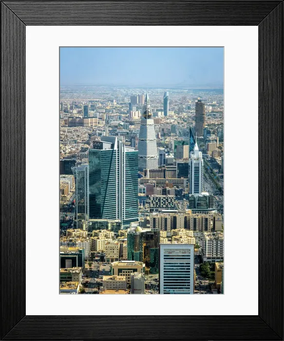 Framed Print : View over city centre and l Faisaliah Tower, Riyadh, Saudi Arabia Framed Print : View over city centre and l Faisaliah Tower, Riyadh, Saudi Arabia