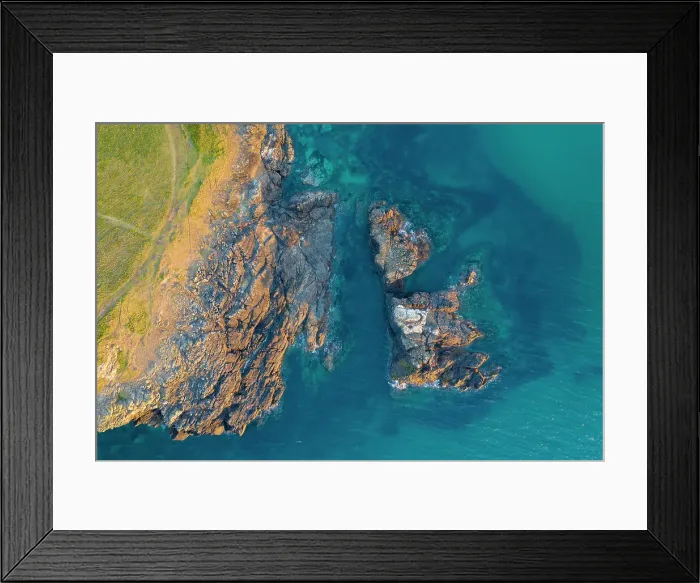 Framed Print : Aerial view of the dramatic Cornish coastline near Trevone Bay in Cornwall, England. Spring (April) 2021 Framed Print : Aerial view of the dramatic Cornish coastline near Trevone Bay in Cornwall, England. Spring (April) 2021