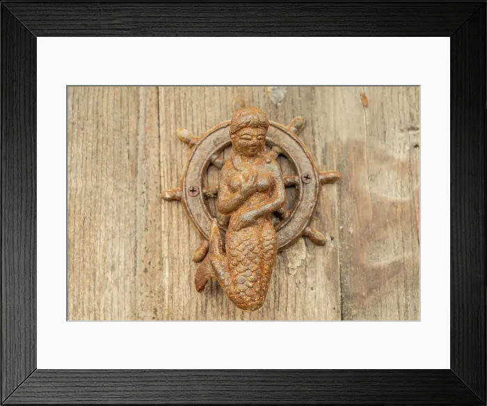 Framed Print : Mermaid door knocker, St Ives, Cornwall, England, UK Framed Print : Mermaid door knocker, St Ives, Cornwall, England, UK