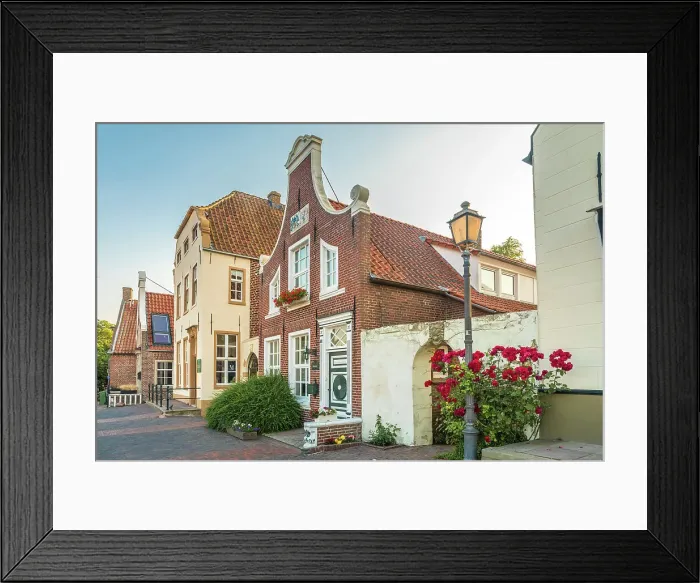 Framed Print : Historic houses at the harbor in Greetsiel, East Frisia, Lower Saxony, Germany