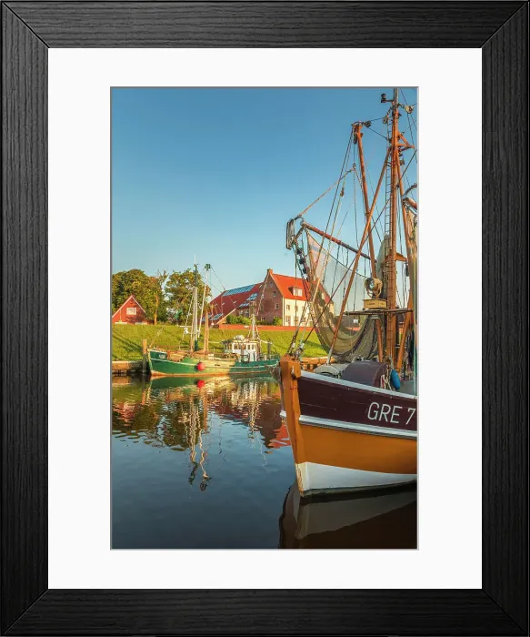 Framed Print : Shrimp boats in the harbor of Greetsiel at sunset, East Frisia, Lower Saxony, Germany Framed Print : Shrimp boats in the harbor of Greetsiel at sunset, East Frisia, Lower Saxony, Germany