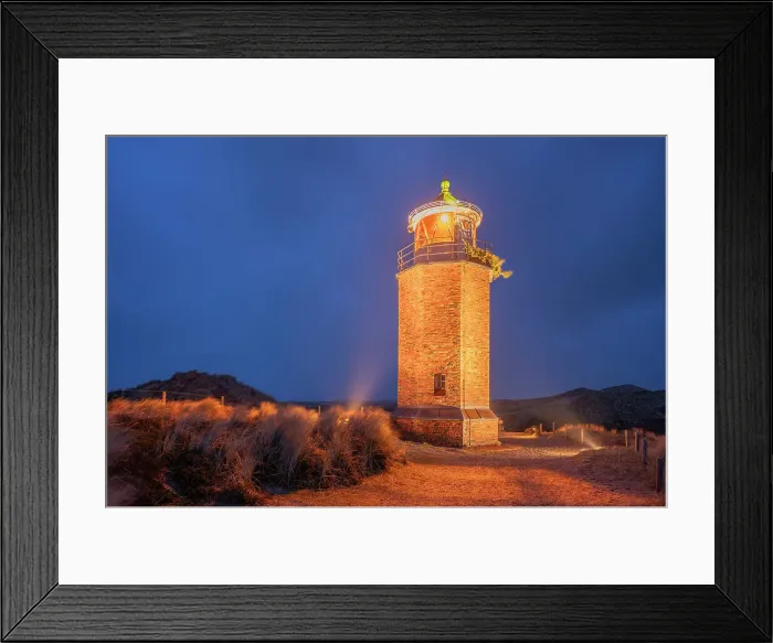 Framed Print : Red Cliff lighthouse at Kampen at dusk, Sylt Island, North Frisian Islands, Schleswig Holstein, Germany Framed Print : Red Cliff lighthouse at Kampen at dusk, Sylt Island, North Frisian Islands, Schleswig Holstein, Germany