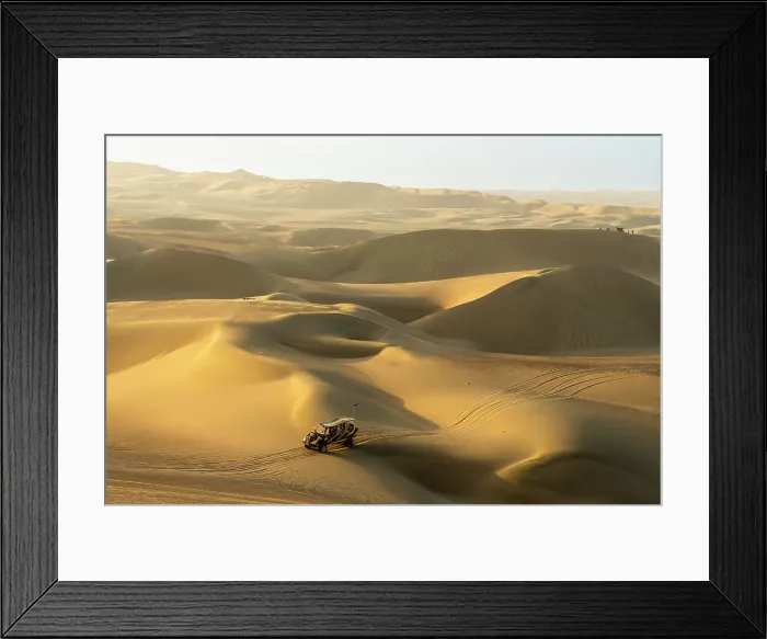 Framed Print : Dune buggy on sand dunes in desert at sunset, Huacachina, Ica District, Ica Province, Ica Region, Peru Framed Print : Dune buggy on sand dunes in desert at sunset, Huacachina, Ica District, Ica Province, Ica Region, Peru