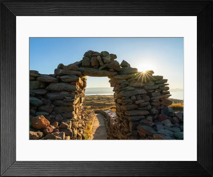 Framed Print : Stone arch on Amantani Island at sunset, Lake Titicaca, Puno Province, Puno Region, Peru Framed Print : Stone arch on Amantani Island at sunset, Lake Titicaca, Puno Province, Puno Region, Peru