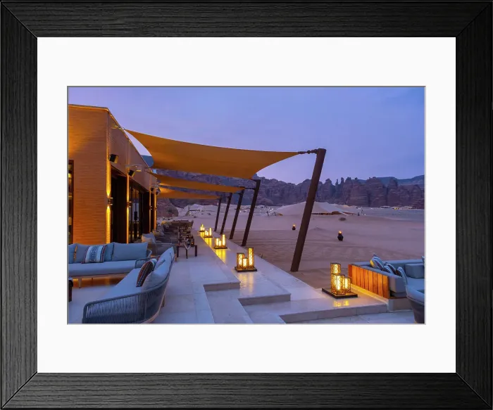 Framed Print : Restaurant at the Banyan Tree resort, Ashar Valley, Al-Ula, Medina Province, Saudi Arabia Framed Print : Restaurant at the Banyan Tree resort, Ashar Valley, Al-Ula, Medina Province, Saudi Arabia