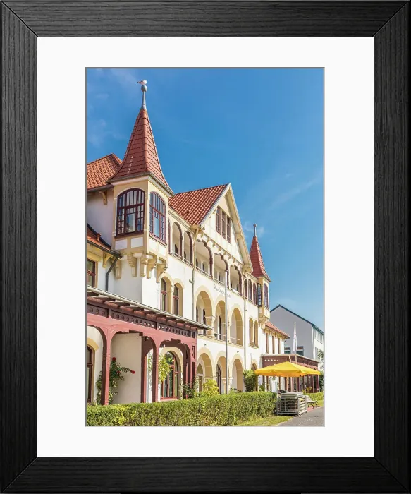 Framed Print : Historic Hotel Haus Wilhelm-Augusta at the Kurpark of Norderney, East Frisian Islands, East Frisia, Lower Saxony, Germany Framed Print : Historic Hotel Haus Wilhelm-Augusta at the Kurpark of Norderney, East Frisian Islands, East Frisia, Lower Saxony, Germany