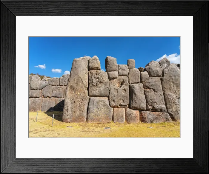 Framed Print : Stone wall at archeological site of Sacsayhuaman, UNESCO, Cusco, Cusco Province, Cusco Region, Peru