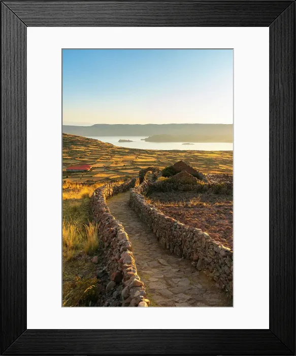Framed Print : Path leading to Pachatata ceremonial center at sunset, Amantani Island, Lake Titicaca, Puno Province, Puno Region, Peru Framed Print : Path leading to Pachatata ceremonial center at sunset, Amantani Island, Lake Titicaca, Puno Province, Puno Region, Peru