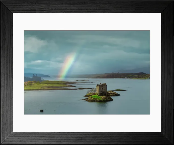 Framed Print : Rainbow over Castle Stalker, Appin, Argyll and Bute, Scotland Framed Print : Rainbow over Castle Stalker, Appin, Argyll and Bute, Scotland