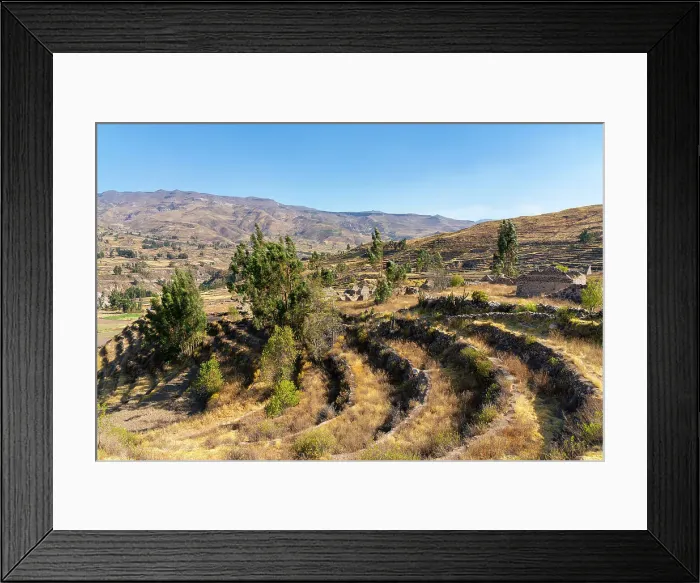 Framed Print : Terraced fields at archaeological site Uyo Uyo, Canyon Colca, Yanque District, Caylloma Province, Arequipa Region, Peru