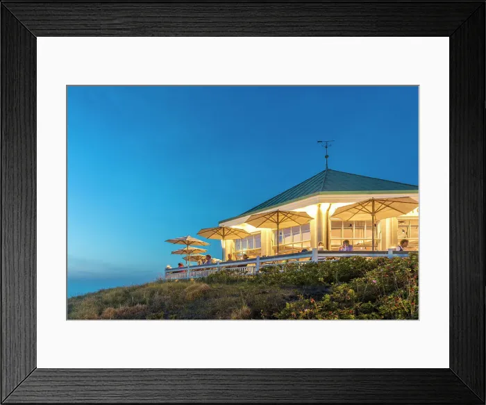 Framed Print : Traditional Cafe Marienhoehe on the western beach of Norderney at blue hour, East Frisian Islands, East Frisia, Lower Saxony, Germany Framed Print : Traditional Cafe Marienhoehe on the western beach of Norderney at blue hour, East Frisian Islands, East Frisia, Lower Saxony, Germany