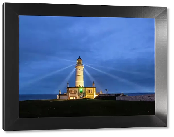 Corsewall Lighthouse in operation at night, Corsewall Point, Dumfries and Galloway, Scotland, UK