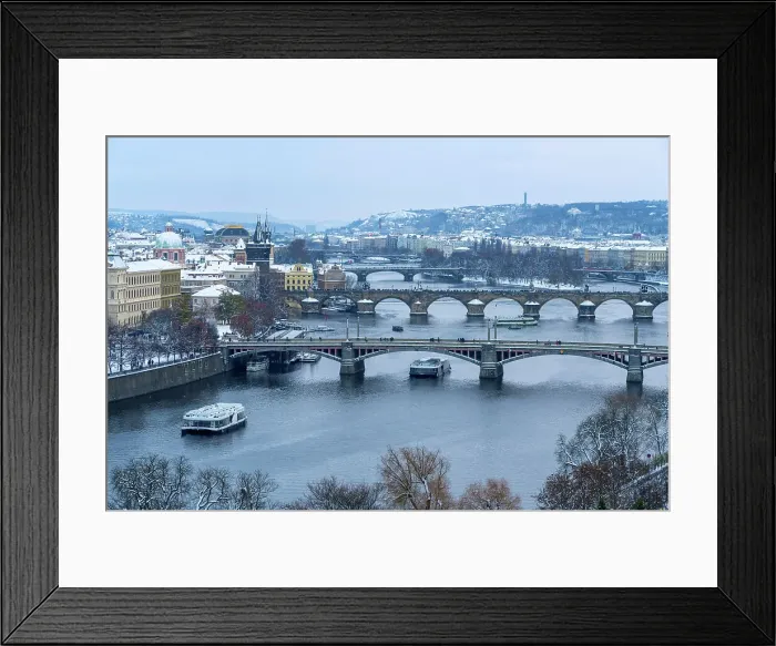Framed Print : Bridges over Vltava river against sky seen from Letna park in winter, Prague, Bohemia, Czech Republic Framed Print : Bridges over Vltava river against sky seen from Letna park in winter, Prague, Bohemia, Czech Republic