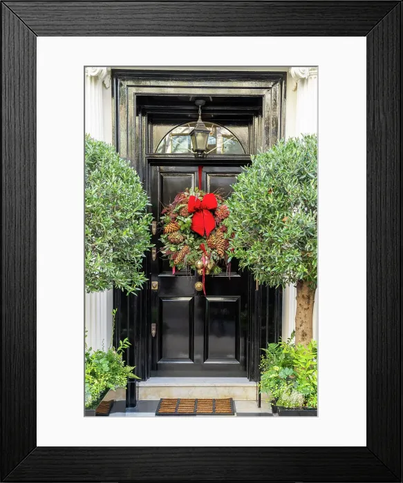 Framed Print : Door with Christmas decorations, Mayfair, London, England, Uk Framed Print : Door with Christmas decorations, Mayfair, London, England, Uk