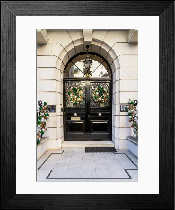 Framed Print : Door with Christmas decorations, Mayfair, London, England, Uk Framed Print : Door with Christmas decorations, Mayfair, London, England, Uk