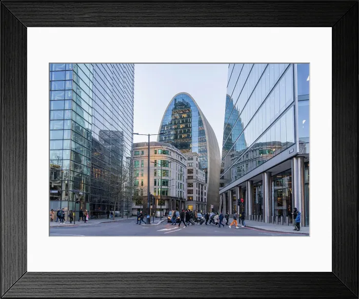 Framed Print : A street scene looking towards 70 St Mary Axe also known as The Can of Ham, City of London, London, England, Uk Framed Print : A street scene looking towards 70 St Mary Axe also known as The Can of Ham, City of London, London, England, Uk