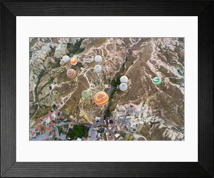 Framed Print : Top down view of hot air balloons over Cavusin village, Avanos District, Nevsehir Province, Cappadocia, Central Anatolia Region, Turkey Framed Print : Top down view of hot air balloons over Cavusin village, Avanos District, Nevsehir Province, Cappadocia, Central Anatolia Region, Turkey