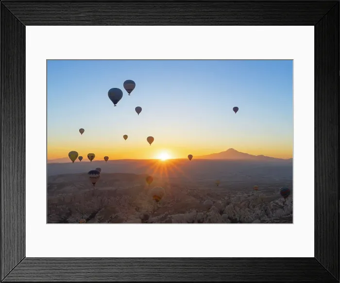 Framed Print : Aerial view of hot air balloons and Mount Erciyes at sunrise, Goreme, Goreme Historical National Park, Nevsehir District, Nevsehir Province, UNESCO, Cappadocia, Central Anatolia Region, Turkey Framed Print : Aerial view of hot air balloons and Mount Erciyes at sunrise, Goreme, Goreme Historical National Park, Nevsehir District, Nevsehir Province, UNESCO, Cappadocia, Central Anatolia Region, Turkey