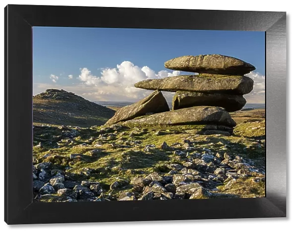 Granite outcrop on Showery Tor near Rough Tor, Bodmin Moor, Cornwall, England. Winter (January) 2024